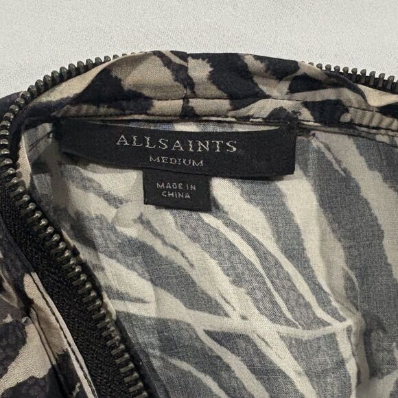 Allsaints Jayda Zebra Dress Zipper Sleeveless Drape Front Womens Black Sz M - Picture 7 of 11